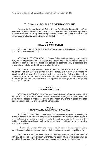 THE NEW RULES OF PROCEDURE OF THE NATIONAL LABOR RELATIO.